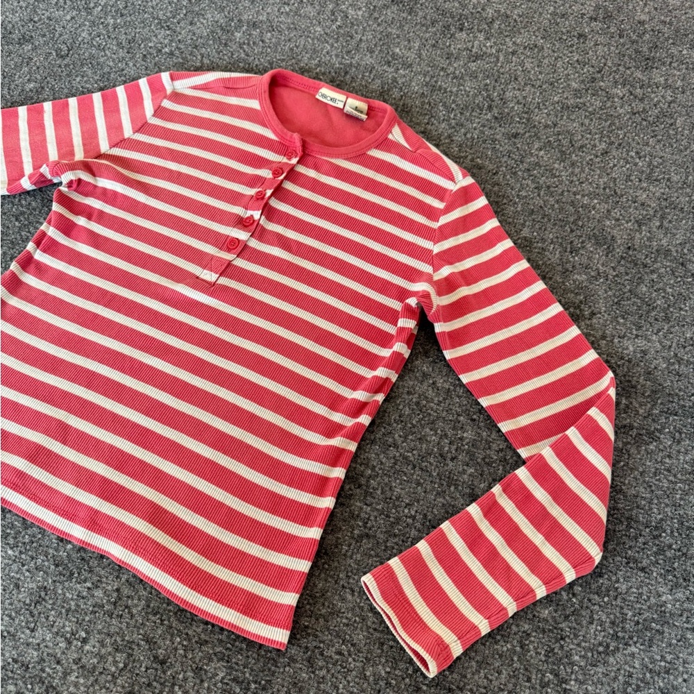 Cherokee Vintage Y2K Striped Henley Top Long Sleeve Pink Cotton V Neck Women's S - Picture 3 of 10
